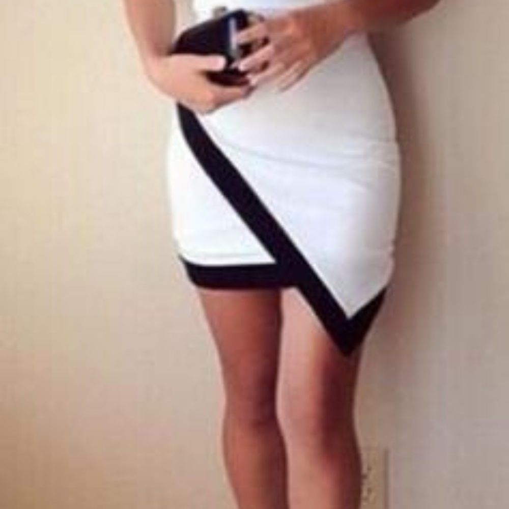 Asymmetrical Sexy Party Dress White with Black